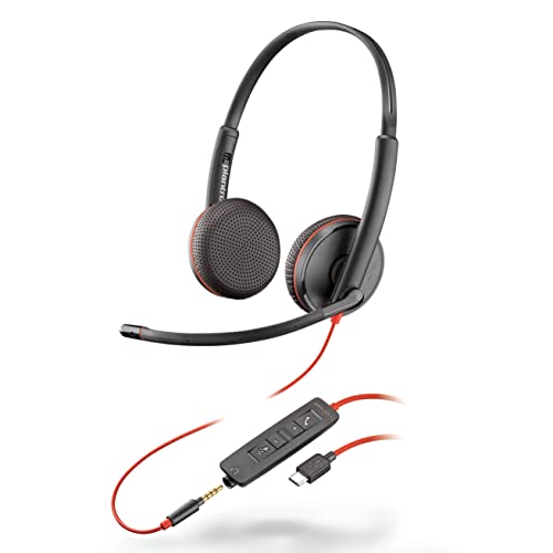 Plantronics – Blackwire 3225, kabelgebundenes USB-C-Headset – Zwei-Ohr Headset (Stereo) mit Mikrofonarm – Verbindung mit PC/Mac über USB-C-Anschluss o. Smartphone/Tablet via 3,5-mm Klinke – Teams etc. von Plantronics