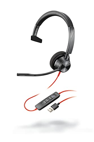 Plantronics – Blackwire 3310 USB-A (Poly) – kabelgebundenes Ein-Ohr Headset (Mono) mit Mikrofonarm – Verbindung mit Ihrem PC und/oder Mac über USB-A – Kompatibel mit Teams(zertifiziert), Zoom etc. von Plantronics
