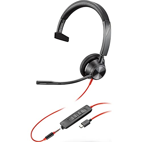 Plantronics - Blackwire 3315 Wired, Single Ear (Mono) USB-A Headset with Boom Mic (Poly) - Connect to PC/Mac via USB-A or mobile/tablet via 3.5 mm connector - Works with Teams (Certified), Zoom & more von Plantronics