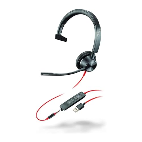 Plantronics - Blackwire 3315 Wired, Single Ear (Mono) USB-A Headset with Boom Mic (Poly) - Connect to PC/Mac via USB-A or mobile/tablet via 3.5 mm connector - Works with Teams (Certified), Zoom & more von Plantronics