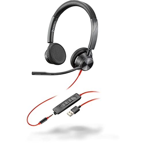 Plantronics – Blackwire 3325 USB-A (Poly) – kabelgebundenes Zwei-Ohr Headset (Stereo) mit Mikrofonarm – Verbindung mit PC/Mac über USB-A oder mit Smartphone/Tablet über 3,5-mm-Anschluss – Teams etc. von Plantronics