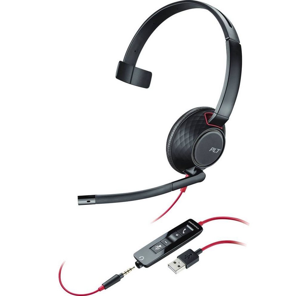 Plantronics Poly Headset Blackwire C5210 monaural USB-A & 3.5 Kopfhörer (Lautstärkeregelung, Mikrofon-Stummschaltung) von Plantronics