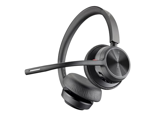 Plantronics Poly – schnurloses Voyager 4320 UC-Headset mit Ladestation (Plantronics) – Kopfhörer mit Mikrofonarm – USB-A-Bluetooth-Adapter – kompatibel mit Teams, Zoom und mehr, Schwarz von Poly