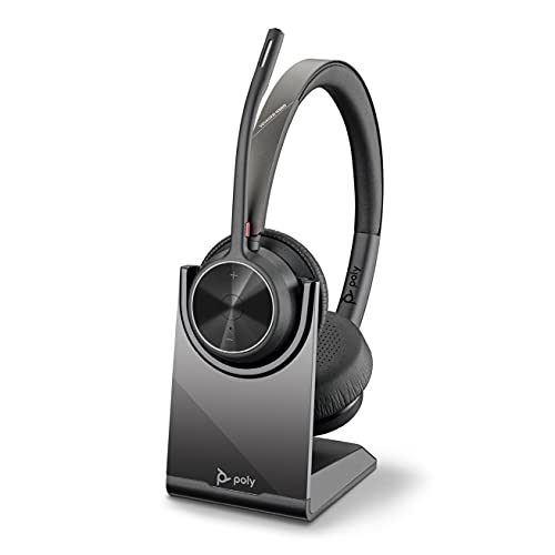 Plantronics Poly – schnurloses Voyager 4320 UC-Headset mit Ladestation (Plantronics) – Kopfhörer mit Mikrofonarm – USB-C-Bluetooth-Adapter – kompatibel mit Teams, Zoom und mehr, Schwarz von Poly