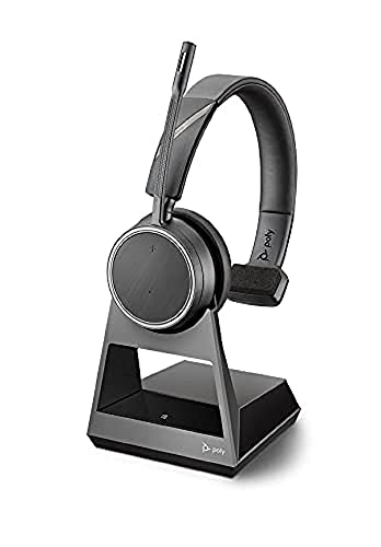 Plantronics – Voyager 4220 Office Headset (Poly) – Stereo Bluetooth-Kopfhörer mit Bügel-Mikrofon, Noise-Cancelling & Ladestation – Anschluss Mobil- & Festnetztelefon - Teams, Zoom & mehr von Plantronics