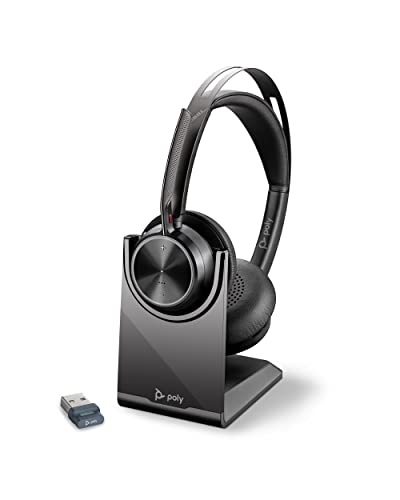 Plantronics Voyager Focus 2 UC schnurloses Headset + Ladestation (Poly) – Active Noise Cancelling (ANC) – lange Sprechzeit – Verbindung zu PC/Mac/Mobilgerät per Bluetooth – Teams, Zoom & mehr von Plantronics