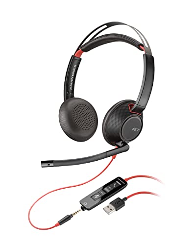 Poly Blackwire 5220 Stereo-Headset, schnurgebunden, USB-A, Mikrofon mit Noise Cancelling (Plantronics) – ganztägiger Komfort: PC/Mac oder Mobiltelefon per 3,5-mm-Anschluss – Teams, Zoom & mehr von Plantronics