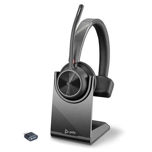 Poly Voyager 4310, schnurloses UC-Headset und Ladestation – Ein-Ohr-Bluetooth-Headset mit Noise Cancelling-Mikrofonarm – Verbindung mit PC/Mac/Mobiltelefon – Kompatibel mit Teams (zertifiziert), Zoom von Plantronics