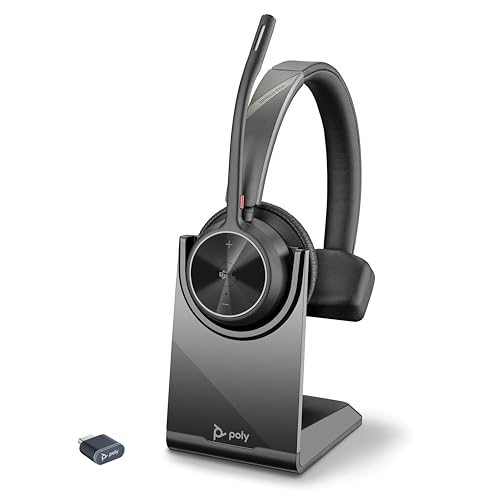 Poly Voyager 4310, schnurloses UC-Headset und Ladestation – Ein-Ohr-Bluetooth-Headset mit Noise Cancelling-Mikrofonarm – Verbindung mit PC/Mac/Mobiltelefon – Kompatibel mit Teams (zertifiziert), Zoom von Poly