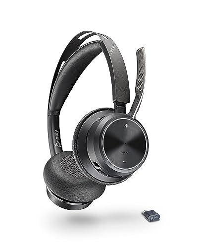 Poly Voyager Focus 2 UC schnurloses Headset mit Mikrofon (Plantronics) – Active Noise Cancelling (ANC) – Verbindung mit PC/Mac/Mobiltelefon über Bluetooth – Kompatibel mit Teams, Zoom und anderen von Plantronics