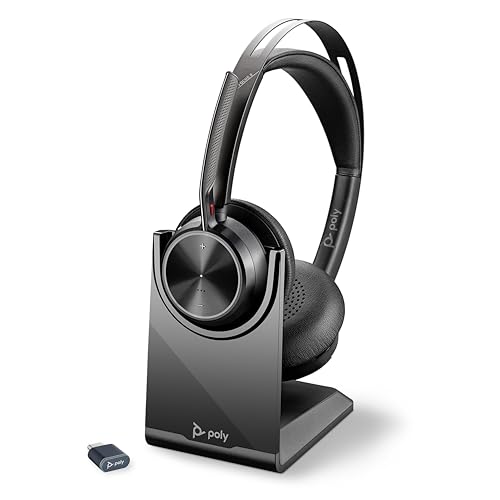 Poly Voyager Focus 2 UC schnurloses Headset mit Mikrofon und Ladestation – Active Noise Cancelling (ANC) – Verbindung mit PC/Mac/Mobiltelefon über Bluetooth – Kompatibel mit Teams, Zoom und anderen von Poly