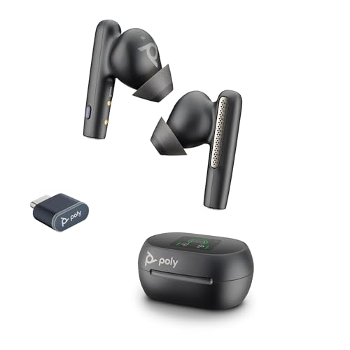 Poly Voyager Free 60+ UC In-Ear-Headset – Noise Cancelling-Mikrofone für klare Gespräche – ANC – Touchscreen-Ladecase – Funktioniert mit iPhone, Android, PC/Mac – Teams-zertifiziert – Schwarz von Plantronics