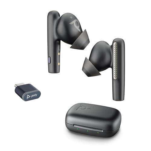 Poly Voyager Free 60 UC In-Ear-Headset – Noise Cancelling-Mikrofone für klare Gespräche – ANC – Tragbares Ladecase – Kompatibel mit iPhone, Android, PC/Mac – Teams-zertifiziert – Schwarz von Poly