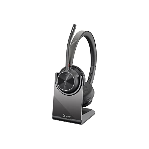 Poly – schnurloses Voyager 4320 UC-Headset mit Ladestation (Plantronics) – Kopfhörer mit Mikrofonarm – USB-A-Bluetooth-Adapter – kompatibel mit Teams (zertifiziert), Zoom und mehr, Schwarz von Plantronics