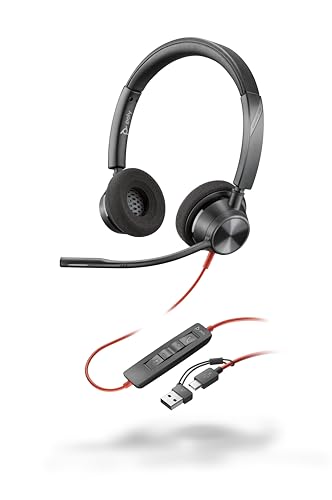 Schnurgebundenes Headset Poly Blackwire 3320 – Flexibler Mikrofonarm – Hi-Fi-Stereo – Verbindung mit PC/Mac über USB-C oder USB-A – Kompatibel mit Teams/Zoom von Plantronics