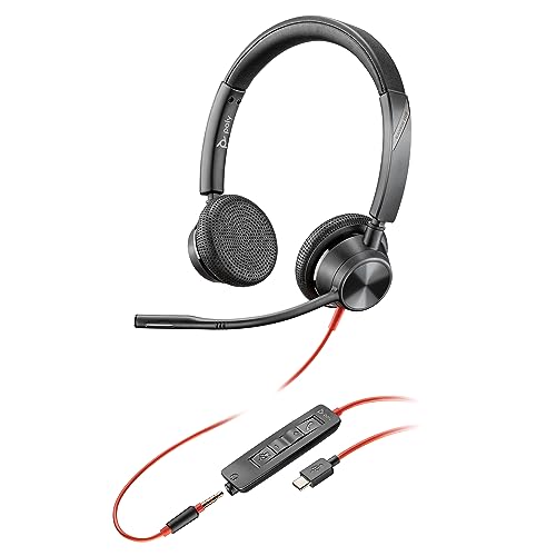 Schnurgebundenes Headset Poly Blackwire 3325 – Flexibler Mikrofonarm – Hi-Fi-Stereo – Verbindung mit PC/Mac/Mobilgeräten über USB-C, USB-A oder 3,5 mm – Kompatibel mit Teams, Zoom von Plantronics