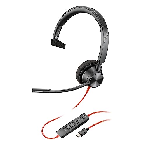 Schnurgebundenes USB-C-Headset Poly Blackwire 3210 – Noise Cancelling-Mikrofon – Ein-Ohr-Design – Verbindung mit PC/Mac über USB-C oder USB-A – Kompatibel mit Teams, Zoom von Plantronics