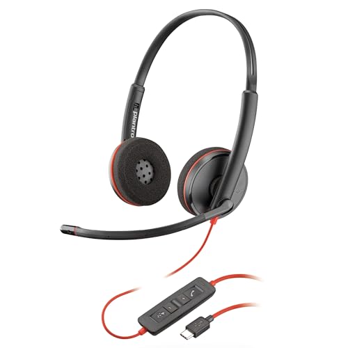 Schnurgebundenes USB-C-Headset Poly Blackwire 3220 – Noise Cancelling-Mikrofon – Stereo-Design – Verbindung mit PC/Mac über USB-C oder USB-A – Kompatibel mit Teams, Zoom von Plantronics