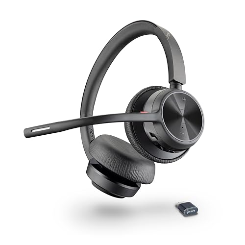 Schnurloses Poly Voyager 4320 UC-Headset – Stereo-Kopfhörer mit Noise Cancelling-Mikrofonarm – Verbindung mit PC/Mac/Mobiltelefon über Bluetooth – Kompatibel mit Teams, Zoom und mehr von Poly