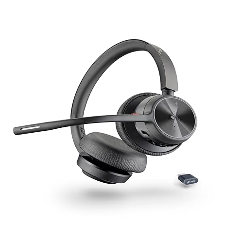Schnurloses Poly Voyager 4320 UC-Headset – Stereo-Kopfhörer mit Noise Cancelling-Mikrofonarm – Verbindung mit PC/Mac/Mobiltelefon über Bluetooth – Kompatibel mit Teams (zertifiziert), Zoom und mehr von Plantronics