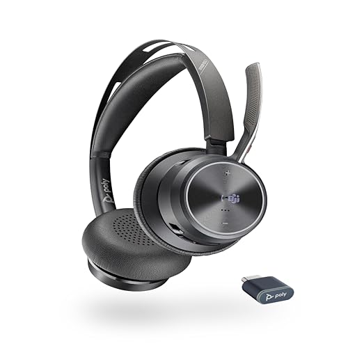 Schnurloses Poly Voyager Focus 2 UC-Headset mit Mikrofon – Active Noise Cancelling (ANC) – Verbindung mit PC/Mac/Mobiltelefon über Bluetooth – Kompatibel mit Teams (zertifiziert), Zoom von Plantronics