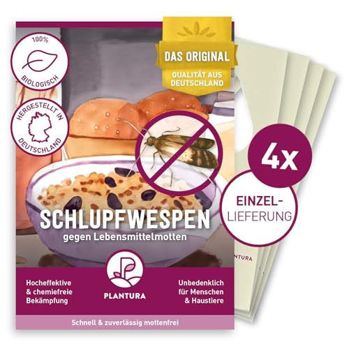 Plantura Schlupfwespen gegen Lebensmittelmotten, 4 Karten à 1 Lieferung, Einzellieferung als Ergänzung von Plantura