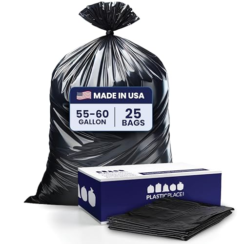 Plasticplace CON55X6 Müllbeutel für Bauunternehmer, 1,4-25 Liter, 6,0 Mil, Schwarz, strapazierfähig, 91,4 x 147,3 cm, 25 Stück von Plasticplace