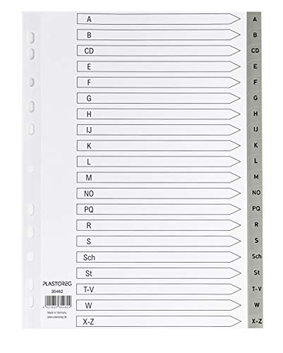 5er Set 20-teiliges Register/Trennblätter aus PP DIN A4 mit Buchstaben A-Z, volldeckend + praktischem Deckblatt aus stabilem Papier zum Beschriften. Trenn-Blätter für die Ordner-Organisation im Büro. von Plastoreg