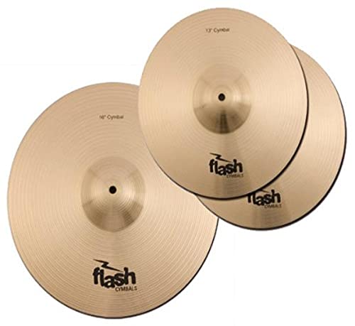 Flash Impact Series 36 Schlagzeug Becken Set (Drum Cymbals, 13" HiHats, 16" Crash-Ride, voller, durchsetzungsfähiger Sound) von Platin