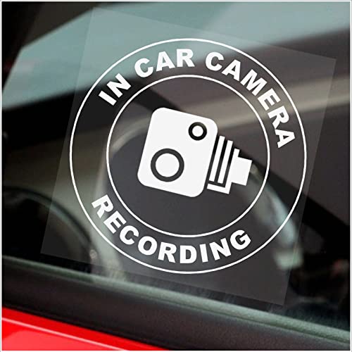 1 x Autokamera-Aufkleber für Fenster, Überwachungskamera, rund, Warnung, Armaturenbrett, Auto, Taxi, Go Pro, umgekehrt, 87 mm, Weiß auf Transparent von Platinum Place