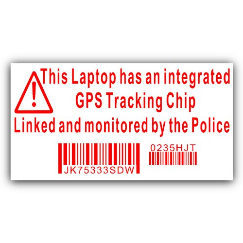 4 x Laptop Sicherheit Stickers-Fake Schnuller GPS Police Tracking Sign-Dell, HP, Apple, Mac von Platinum Place
