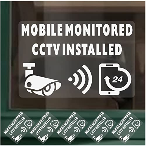 Platinum Place 5 x Vinyl Aufkleber mit der Aufschrift „Mobile Monitored CCTV Instaled“, kleine Größe 60 x 90mm weiß auf transparentem für 24 Stunden Sicherheitskamera, Videoaufnahme, Heim, Geschäft von Platinum Place