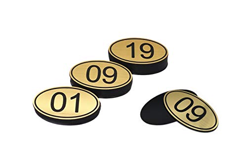 Tischnummern, oval, mit Gravur, 30 x 50 mm 1 to 50 goldfarben von PlayCool