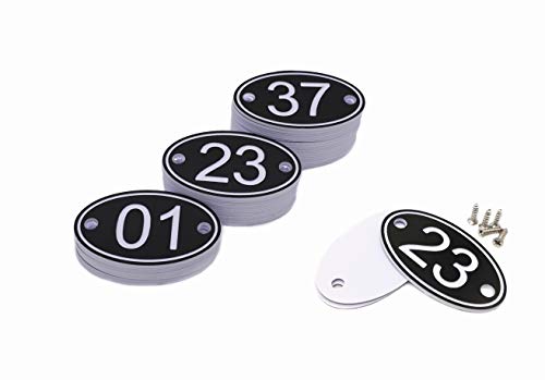 Tischnummern aus ABS, graviert, 30 mm x 50 mm, oval, 1-100, für Kneipen, Restaurants, Clubs – Schwarz – 1 bis 100 von PlayCool