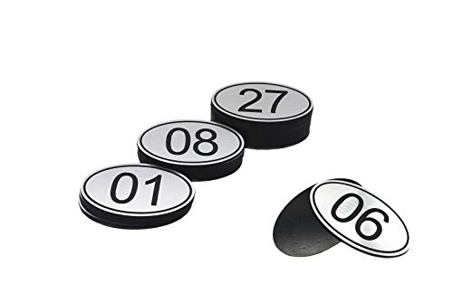 Tischnummern aus ABS, graviert, 30 mm x 50 mm, oval, 1-100, für Kneipen, Restaurants, Clubs – Silberfarben – 1 bis 100 von PlayCool