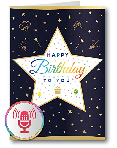 PlayMegram Audio Geburtstagskarte, 1 Minute Aufnahme, Autoplay, A5 Format, Goldprint, Für individuelle Sprachnachricht und Musik von PlayMegram