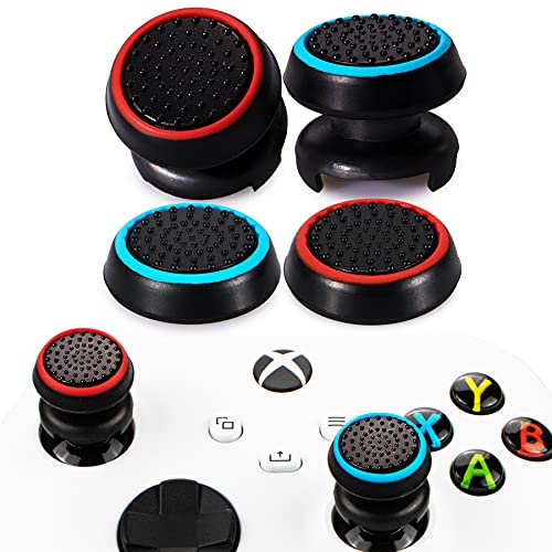 Playrealm FPS Thumbstick Extender & Drucken Gummi Silikon Griffabdeckung Thumb Grip Aufsätze 4 für Xbox Series X & Xbox One Controller(Leuchtend Schwarzer Hintergrund Rot+Blau) von PlayRealm
