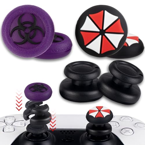 PlayRealm NO Falling Off Thumbstick Extender x 2 & Thumb Grip x 4 for PS5 & PS4 Controller (Bio Crisis II) von PlayRealm