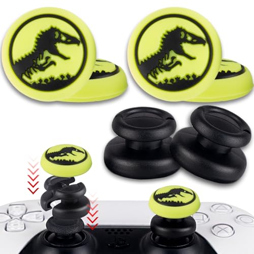 PlayRealm NO Falling Off Thumbstick Extender x 2 & Thumb Grip x 4 for PS5 & PS4 Controller (Dinosaurs) von PlayRealm