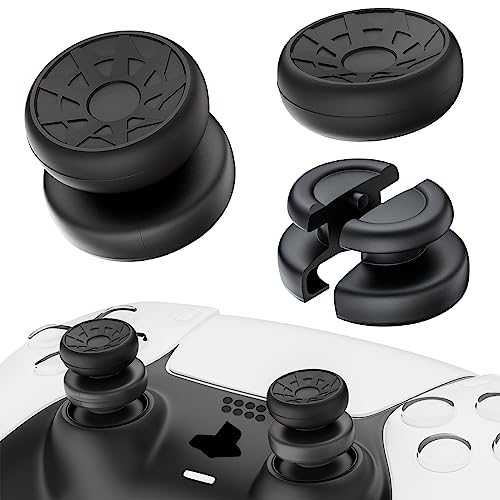 PlayRealm No Falling Off Daumenstick-Verlängerung und Silikon-Griffabdeckung, 2 Sets für PS5 & PS4 Controller (Turbo Black) von PlayRealm