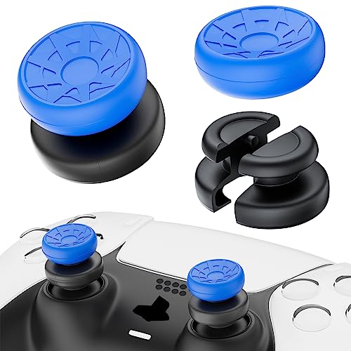 PlayRealm No Falling Off Daumenstick-Verlängerung und Silikon-Griffabdeckung, 2 Sets für PS5 & PS4 Controller (Turbo Blue) von PlayRealm