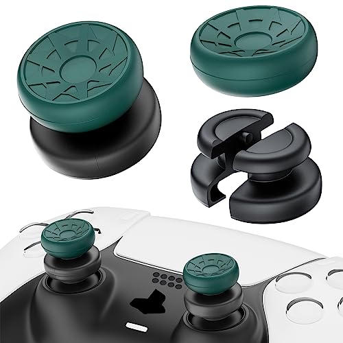 PlayRealm No Falling Off Daumenstick-Verlängerung und Silikon-Griffabdeckung, 2 Sets für PS5 & PS4 Controller (Turbo Green) von PlayRealm