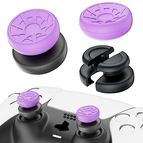 PlayRealm No Falling Off Daumenstick-Verlängerung und Silikon-Griffabdeckung, 2 Sets für PS5 & PS4 Controller (Turbo Viola) von PlayRealm