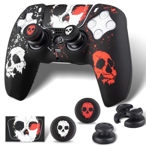 PlayRealm Silicone Skin Cover& Sticker x 1 & No Falling off Thumbstick x 2 for PS5 Controller (Ghost Face RW) von PlayRealm