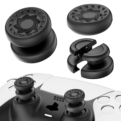 PlayRealm Thumbstick-Verlängerung und Silikon-Griffabdeckung, kein Herunterfallen, 2 Sets für PS5 n PS4 Controller (Whirl Black) von PlayRealm