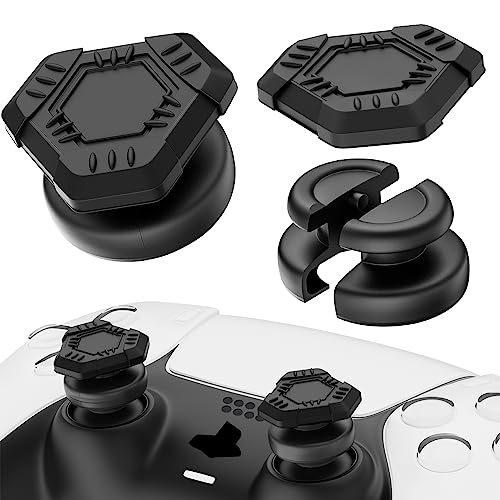 PlayRealm Thumbstick-Verlängerung und Silikon-Griffabdeckung, kein Herunterfallen, 2 Sets für PS5 & PS4 Controller (UFO Schwarz) von PlayRealm