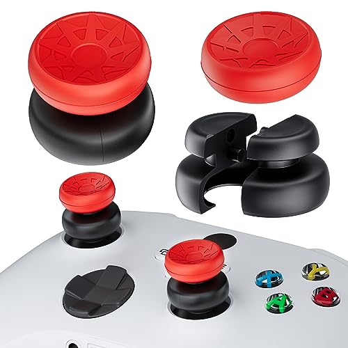 PlayRealm Thumbstick-Verlängerung und Silikon-Griffabdeckung, kein Herunterfallen, 2 Sets für Xbox Series X/S & Xbox One S/X Controller (Turbo Red) von PlayRealm