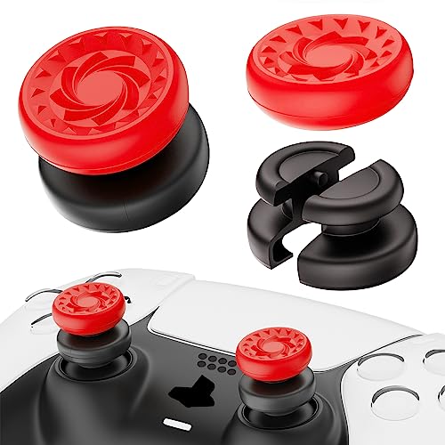 PlayRealm Thumbstick-Verlängerung und Silikongriff, kein Herunterfallen, 2 Sets für PS5 & PS4 Controller (Whirlpool Red) von PlayRealm
