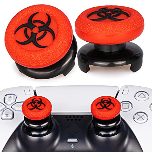 Playrealm FPS Thumbstick Extender & 3D Textur Gummi Silikon Griffabdeckung Thumb Grip Aufsätze 2 Sätze für PS5 Dualsenese & PS4 Controller(Bioh Rot) von PlayRealm