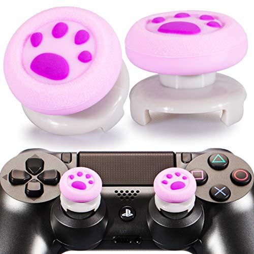 Playrealm FPS Thumbstick Extender & 3D Textur Gummi Silikon Griffabdeckung Thumb Grip Aufsätze 2 Sätze für PS5 Dualsenese & PS4 Controller(Katzenpfote Lila) von PlayRealm